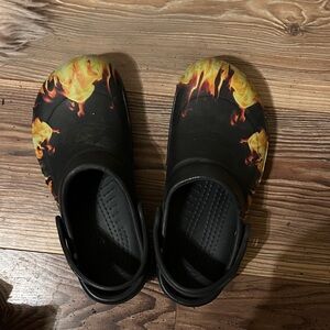 CROCS Black and Orange Flame
